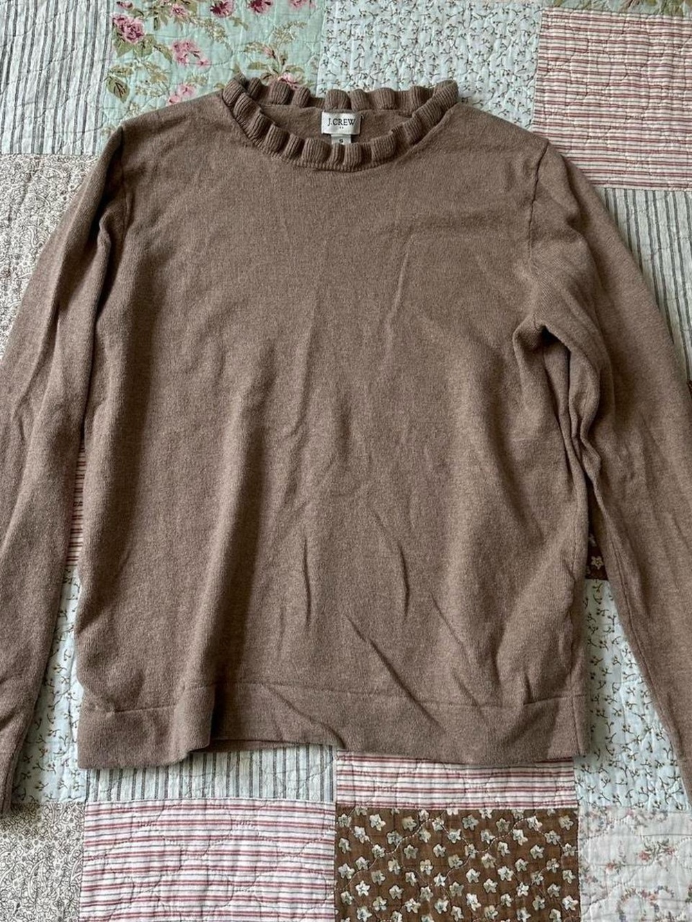 J.Crew brown ruffled-collar cotton sweater